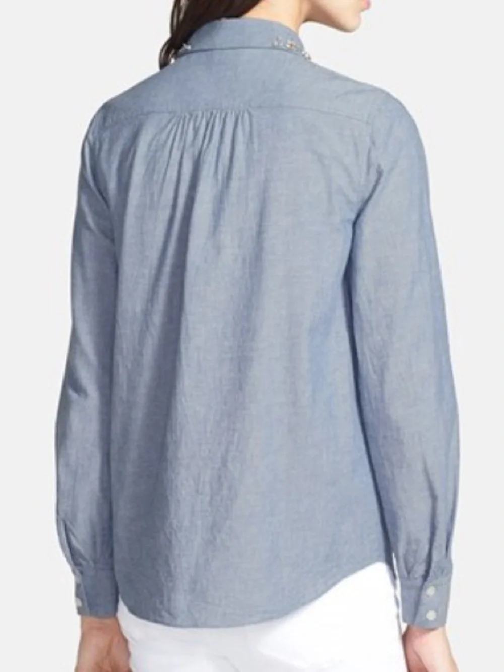 Kate Spade Xander Jewel Collar Chambray Shirt Popover Preppy Luxury. Sk13